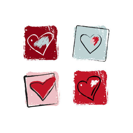 Set of grunge icons with hearts. Vector illustrationのイラスト素材