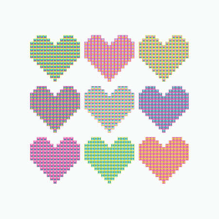 Set of colored hearts of squares and triangles. Vectorのイラスト素材