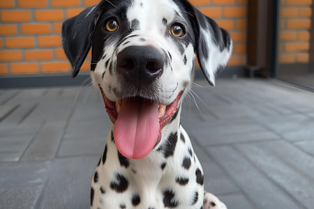 Dalmatian dog with tongue out, close-up portraitの素材
