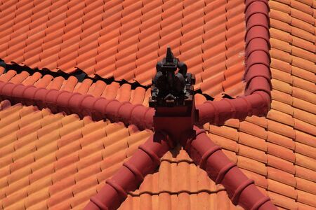 decorated tiled roof at noonの写真素材