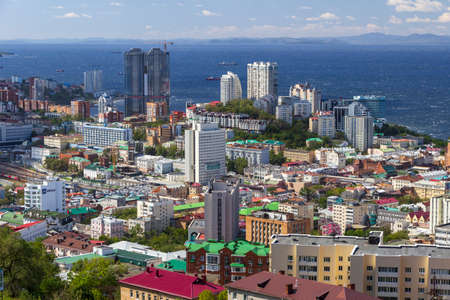 Vladivostok, Russia - September,18,2019: 
A view of the central part of Vladivostok from the highest point in the city center is the Eagle's Nest hill.のeditorial素材