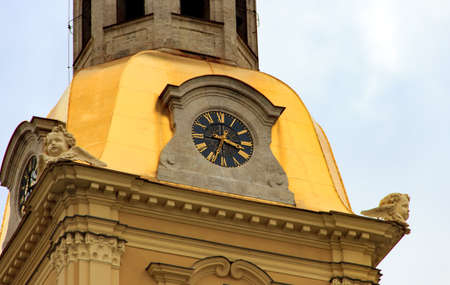 St. Petersburg, Russia - September, 10, 2016: Clock on the tower of the Peter and Paul Cathedral in the Peter and Paul Fortress in St. Petersburg.のeditorial素材