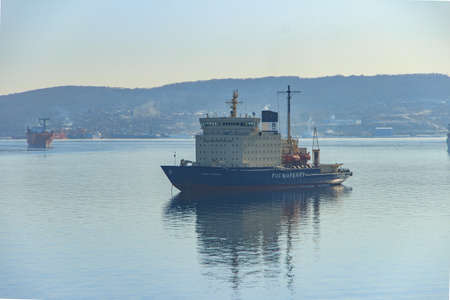 .Vladivostok, Russia - January, 02, 2020: Icebreaker Captain Khlebnikov on the roads in the port of...