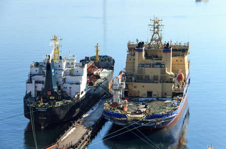 Vladivostok, Russia - January, 02: Icebreaker Novorossiysk at the pier in the port of Vladivostok.