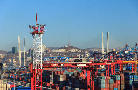 Vladivostok, Russia - January, 02, 2020: Container terminal of Vladivostok Trade Port.