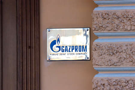The office building of PJSC Gazprom on Angliyskaya Embankment in St. Petersburg.のeditorial素材