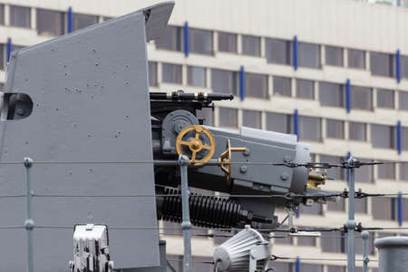 St. Petersburg, Russia - October, 29, 2020: An artillery gun at the stern of the Baltic Fleet cruiser Aurora in St. Petersburg.のeditorial素材