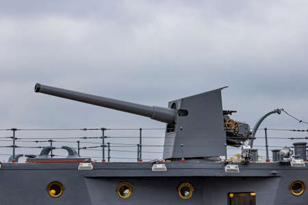 St. Petersburg, Russia - October, 29, 2020: An artillery gun at the stern of the Baltic Fleet cruiser Aurora in St. Petersburg.のeditorial素材