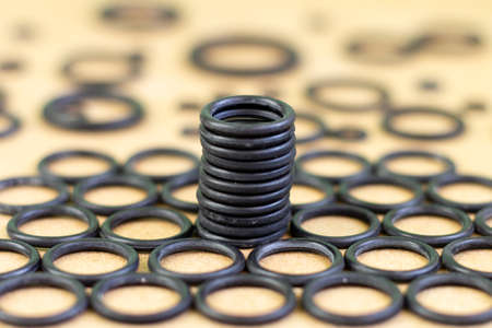 A set of rubber gaskets (O-rings) for pneumatic and hydraulic mechanisms of different diameters.