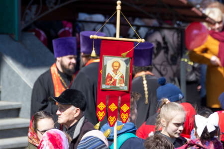 Vladivostok, Russia - April, 08, 2020: Russian Orthodox priests during the Easter procession in Vladivostok.のeditorial素材
