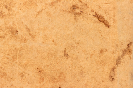 Old worn brown cardboard covered with stains.の写真素材