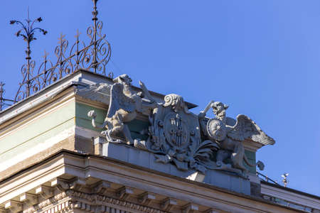 St. Petersburg, Russia - March 06, 2021: Decorative elements of architecture that adorn historical buildings in St. Petersburg.のeditorial素材