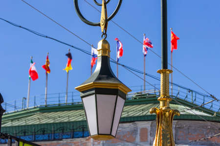 Picturesque street lights in St. Petersburg. Elements of street decor in the architecture of the city.の写真素材