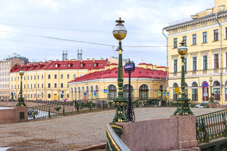 St. Petersburg, Russia - March 27, 2021: Malokonyushenny bridge over the Moika River, near the Church of the Savior on Spilled Blood.のeditorial素材