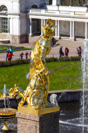 St. Petersburg, Russia - May 07, 2018: Fountains in the palace and park ensemble in Peterhof.のeditorial素材