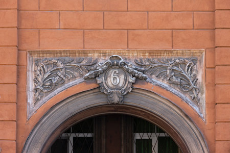 St. Petersburg, Russia - March 23, 2021: Artistic decoration of facades of buildings in St. Petersburg. Beautiful elements of architecture.のeditorial素材