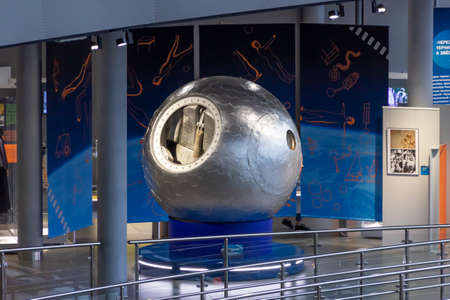 Kaluga, Russia - May, 02, 2021: Interior and exhibits of the Tsiolkovsky Cosmonautics Museum.