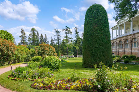St. Petersburg, Russia - June, 27, 2021: Flower garden at the Catherine Palace in Pushkin (Tsarskoe Selo).のeditorial素材