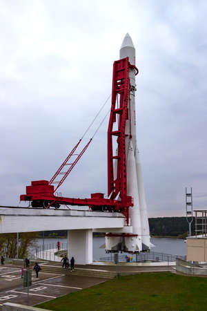 Tula, Russia - May, 02, 2021: An understudy of the Soviet Vostok rocket - the first rocket on which Yuri Gagarin flew into space.のeditorial素材