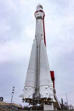 Tula, Russia - May, 02, 2021: An understudy of the Soviet Vostok rocket - the first rocket on which Yuri Gagarin flew into space.のeditorial素材