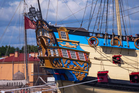 St. Petersburg, Russia - July, 24,2021: 54-gun sailing ship Poltava in the water area of...
