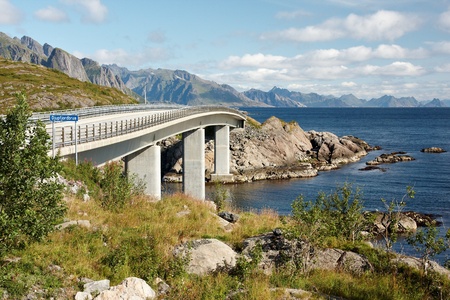 Djupfjord bridge near Reine on Lofoten islands in Norwayの写真素材