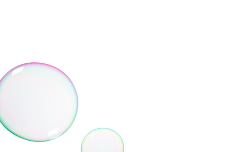 Group of soap bubbles on a white backgroundの写真素材