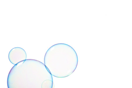 Group of soap bubbles on a white backgroundの写真素材