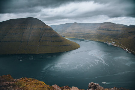 Views of Kunoy and Bordoy from Klakkur, Faroe Islandsの写真素材