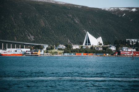 The Arctic Cathedral in TromsÃ¸ in Northern Norwayの写真素材