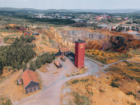 Aerial views of Falun mine in Falun, Sweden