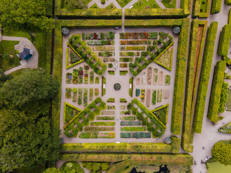 Aerial views of Egeskov Castle in Denmarkの写真素材