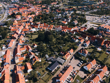 Aerial views of Ebeltoft in Eastern Denmarkの写真素材