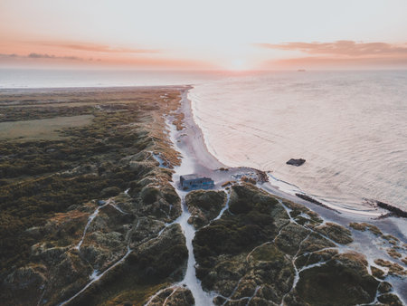 Aerial views of Grenen in Skagen, Denmarkの写真素材