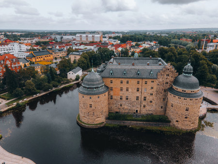 Aerial Views of Orebro Castle in Orebro, Swedenの写真素材