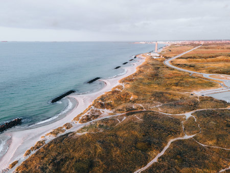 Aerial views of Grenen in Skagen, Denmarkの写真素材