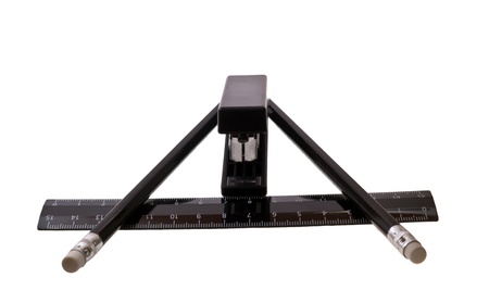 Isolated  stapler, pencil, ruler  on white background  の写真素材