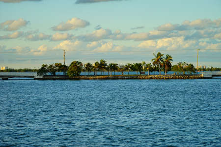 Miami beach and downtown at sun set