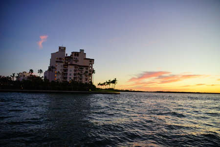 Miami downtown and south beach at sunset.のeditorial素材