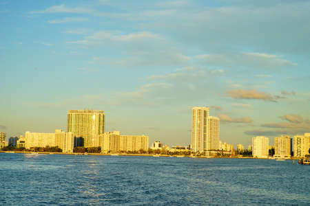 Miami downtown and south beach at sunset.のeditorial素材