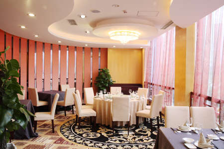 Hotel Restaurant interior and tablewareの写真素材