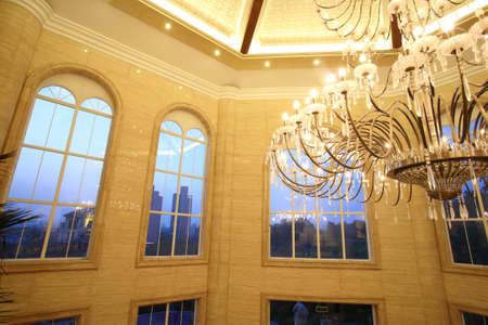 evening light, spacious indoor hallの写真素材