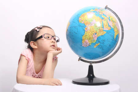 Girl and globe,education and learning photos