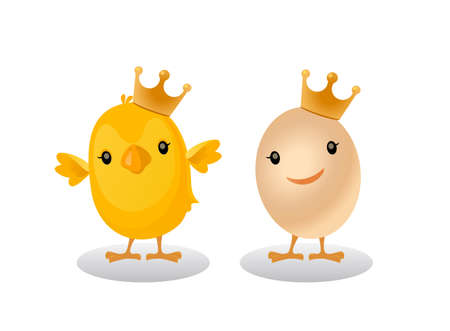 Chickens wear crown and eggs wear crown.のイラスト素材