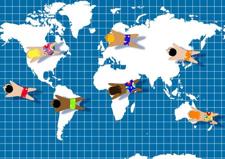 Children's world, child's together happy swimming of whole world.のイラスト素材