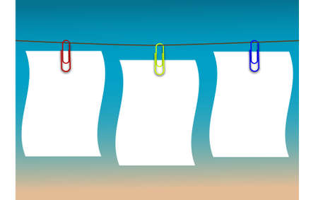 Paper labels, string together, blue background のイラスト素材