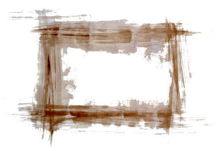 Abstract brushwork square white background, irregular, brown brush, block shape の写真素材
