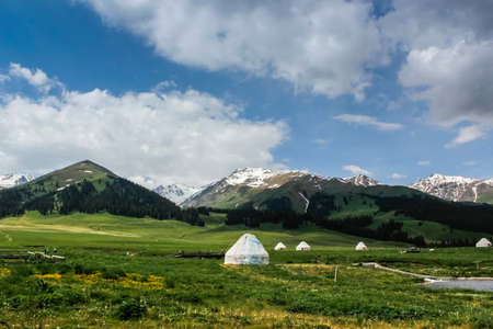 The beautiful green mountains Nalati prairie sceneryの写真素材