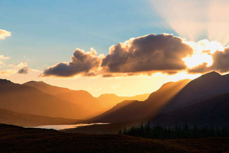 Highland scenic with sunsetの写真素材