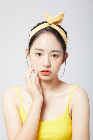 Close-up of sweet girl faceの写真素材